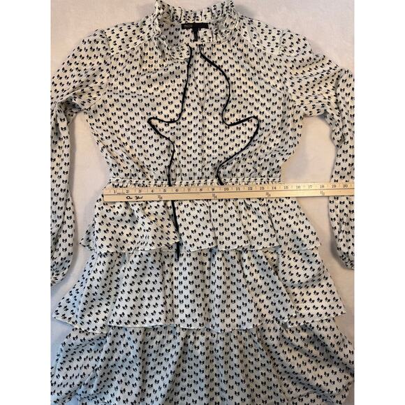 Maje Rinala Ivory Black Bow Ruffle Dress Mini Knee Length Long Sleeve 40 8 M - Picture 14 of 16